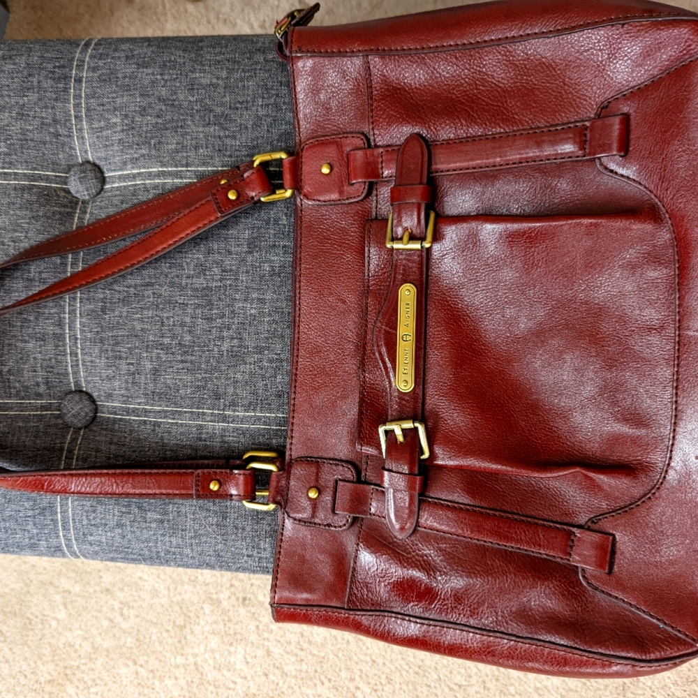 Etienne Aigner Tote Hand Bag Gold Hardware Logo